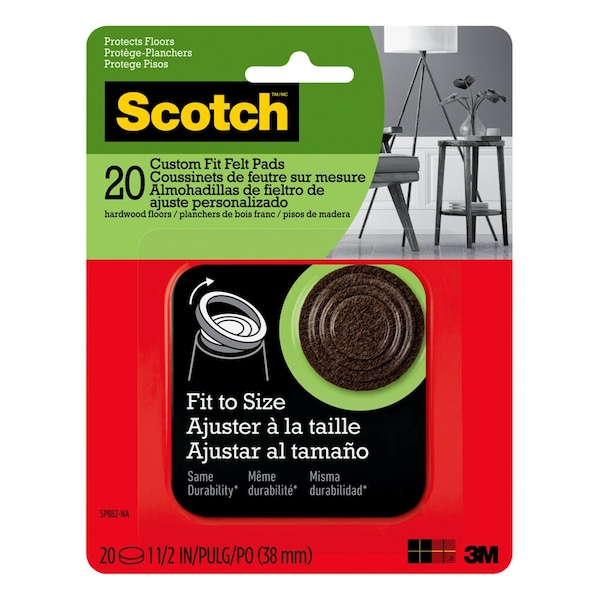 Scotch 3M Scotch Felt Self Adhesive Protective Pad Brown Round 1.5 in. W 20 pk SP882-NA - main
